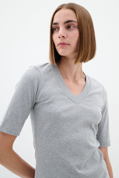 InWear Dagna V-Neck T-Shirt in Granite Melange