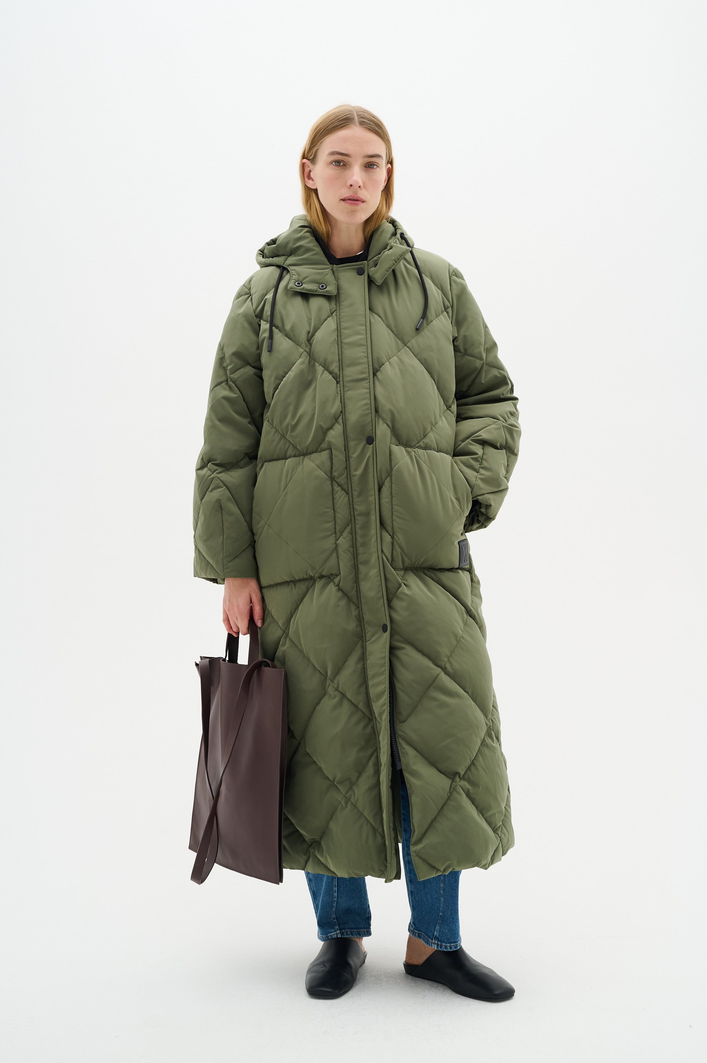 Inwear Luisa Diamond Quilt Down Coat in Green