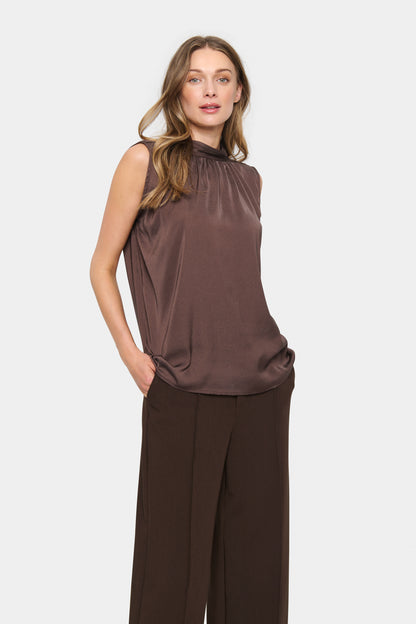 Saint Tropez Aileen Satin Feel Top in Chocolate