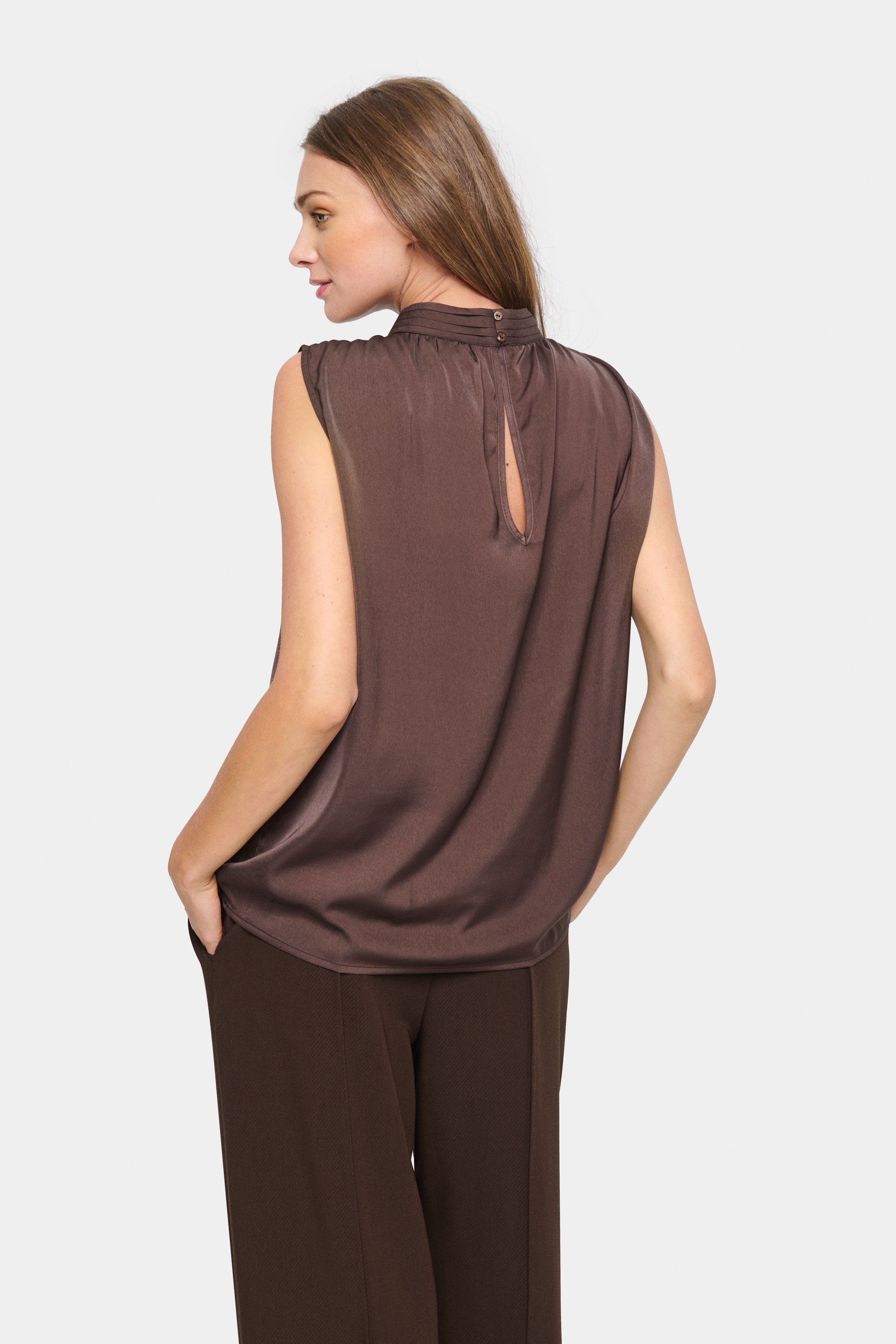 Saint Tropez Aileen Satin Feel Top in Chocolate