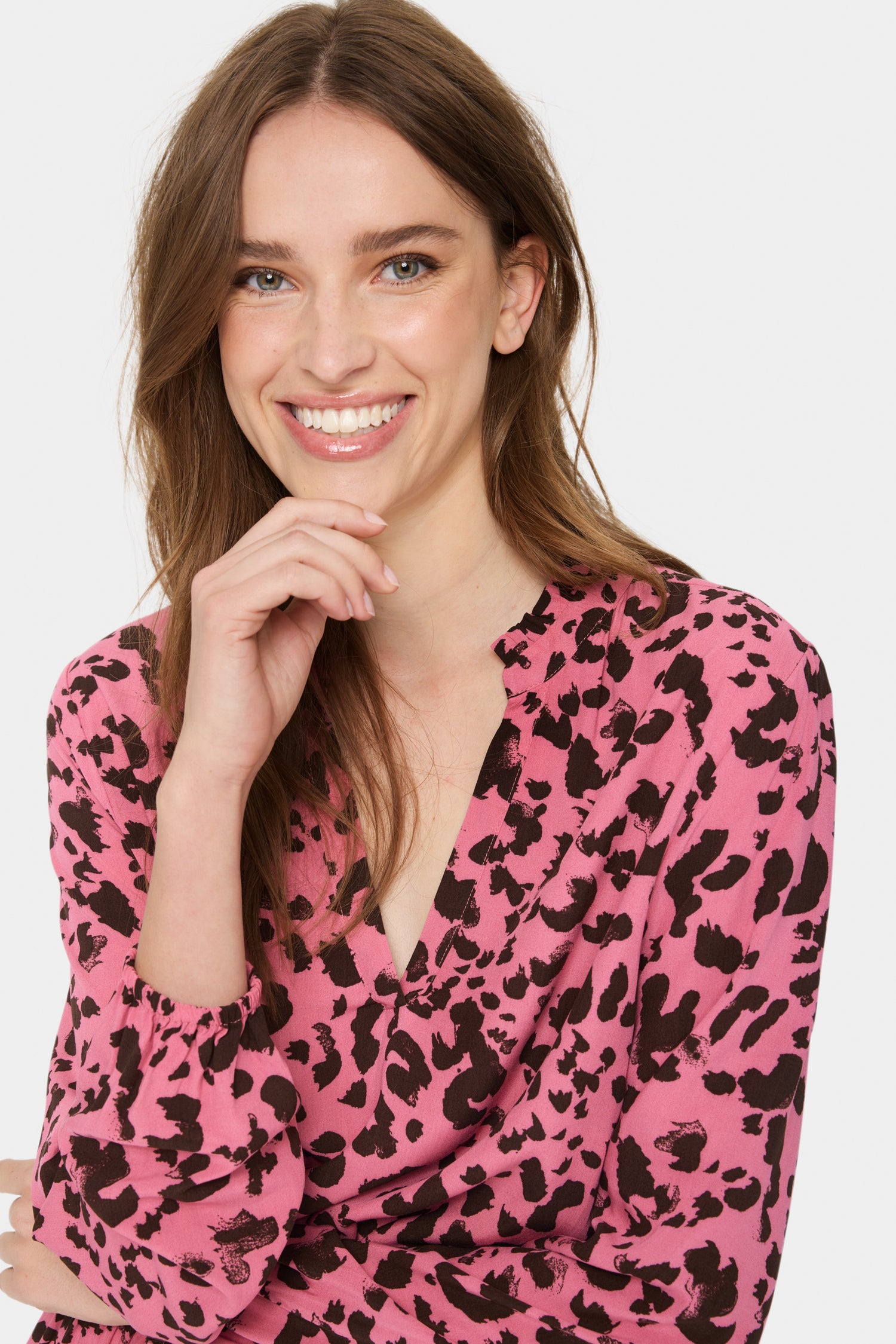 Saint Tropez Eda Blouse Top in Chateau Rose Animal Print