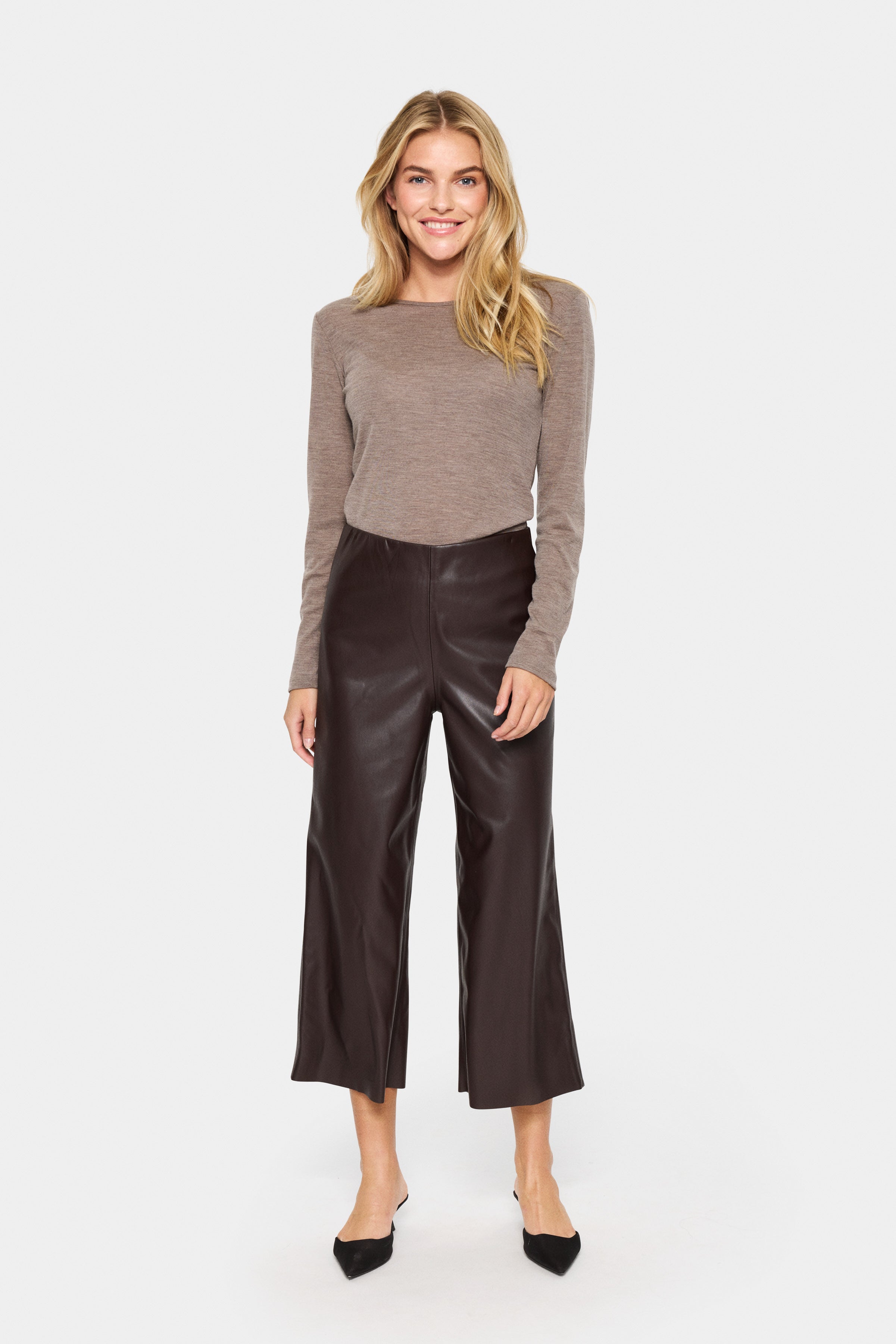 Saint Dowie Leather Wide Leg Faux leather Ankle Pant in Rain Drum