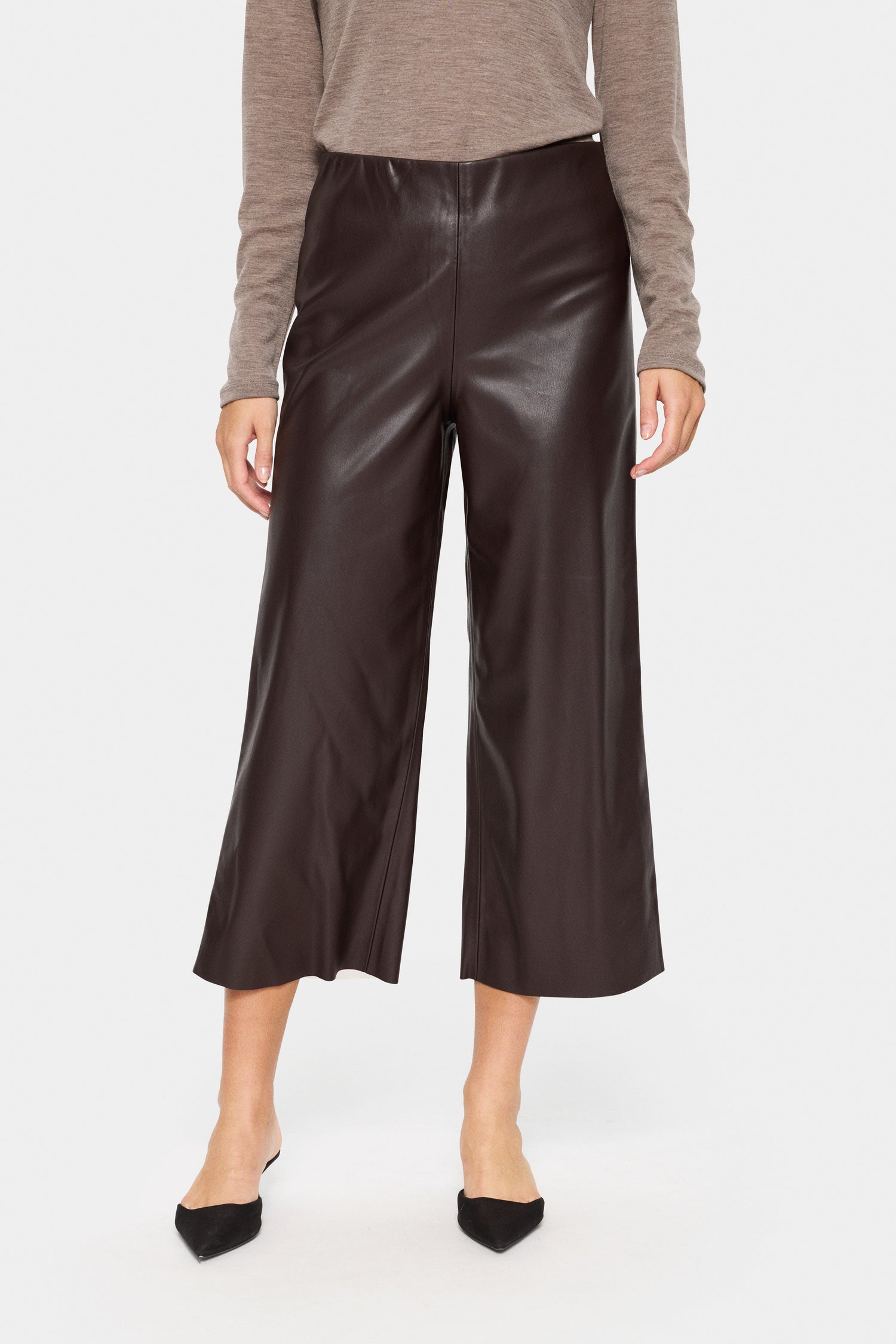 Saint Dowie Leather Wide Leg Faux leather Ankle Pant in Rain Drum