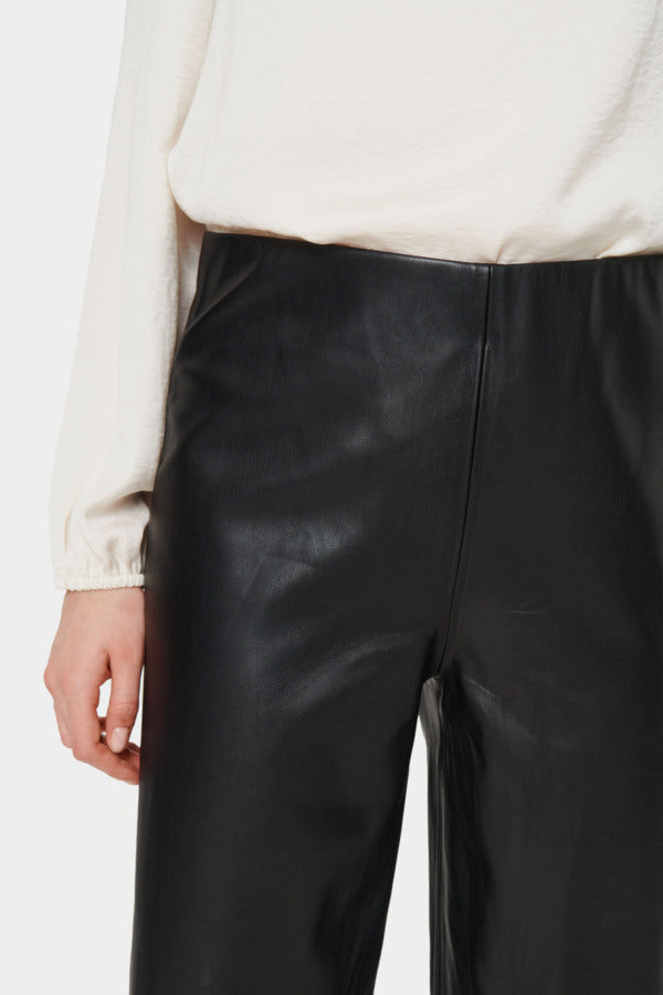 Saint Dowie Leather Wide Leg Faux leather Ankle Pant in Black