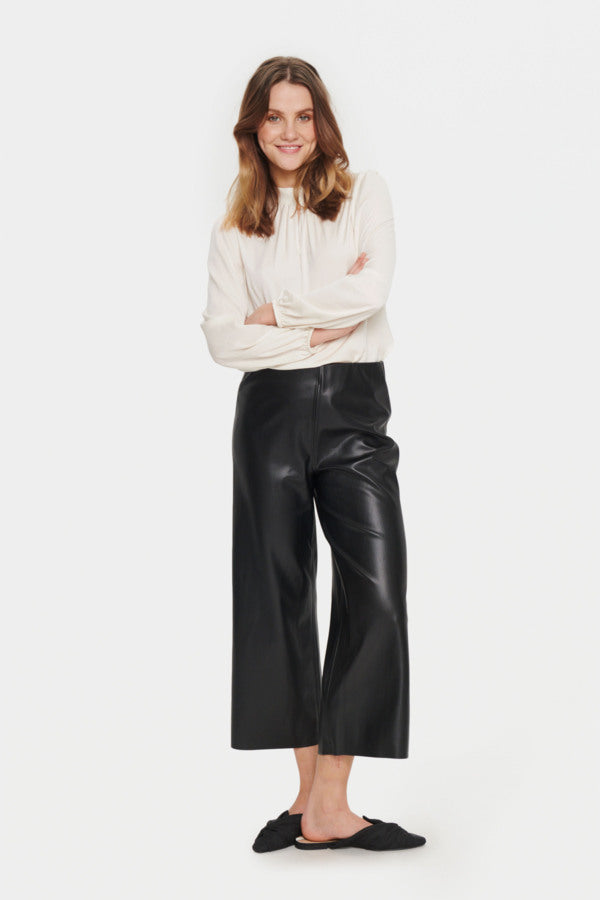 Saint Dowie Leather Wide Leg Faux leather Ankle Pant in Black