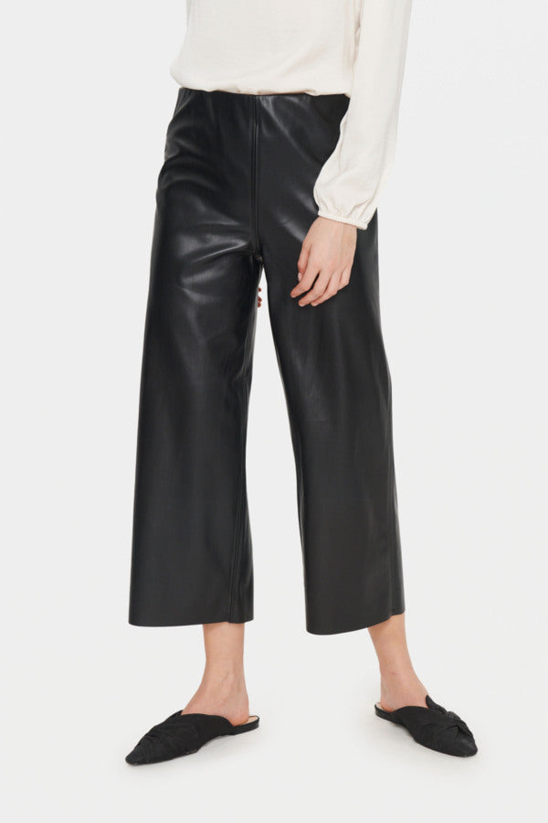 Saint Dowie Leather Wide Leg Faux leather Ankle Pant in Black