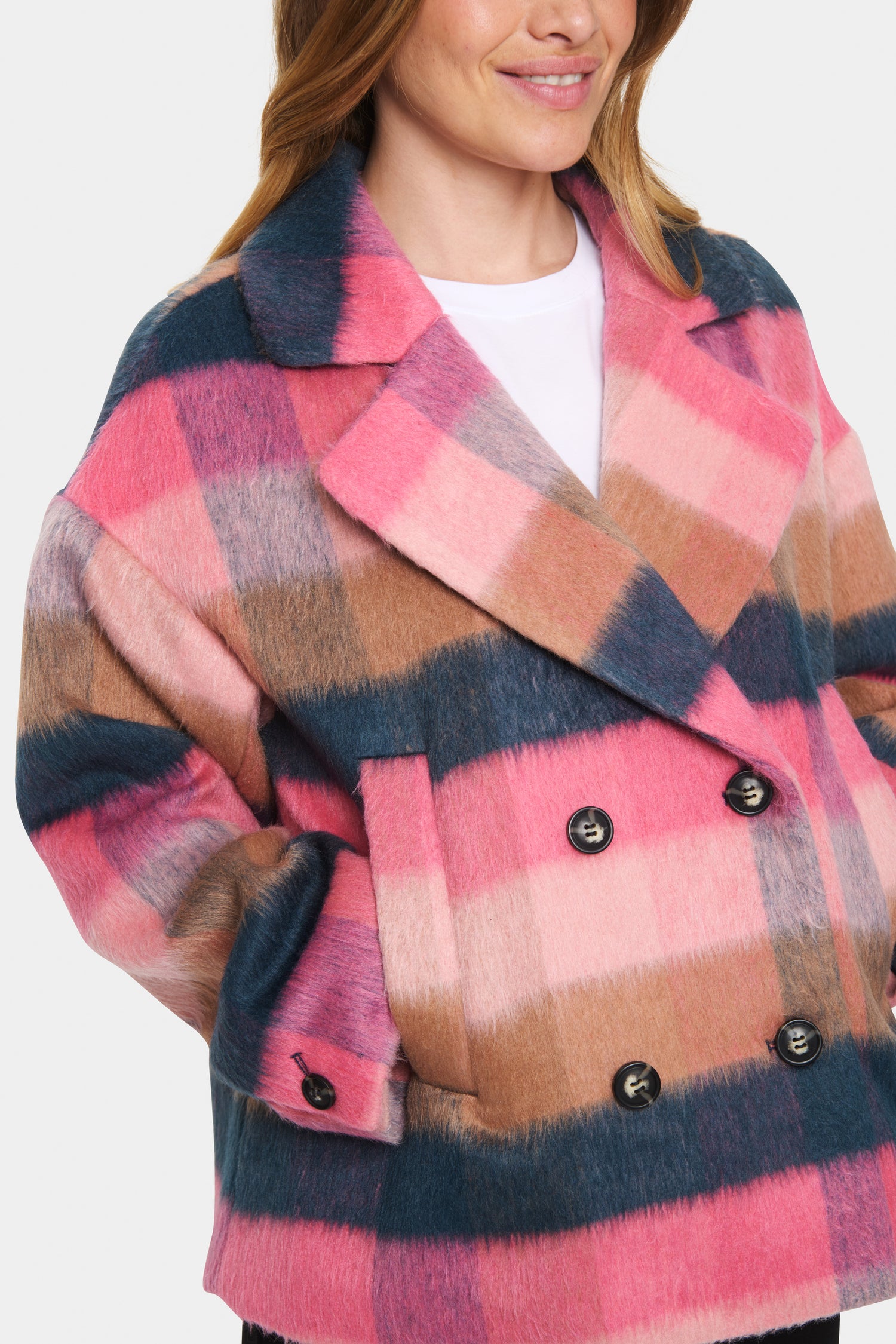 Saint Tropez Fearn Plaid Coat in Pink Power