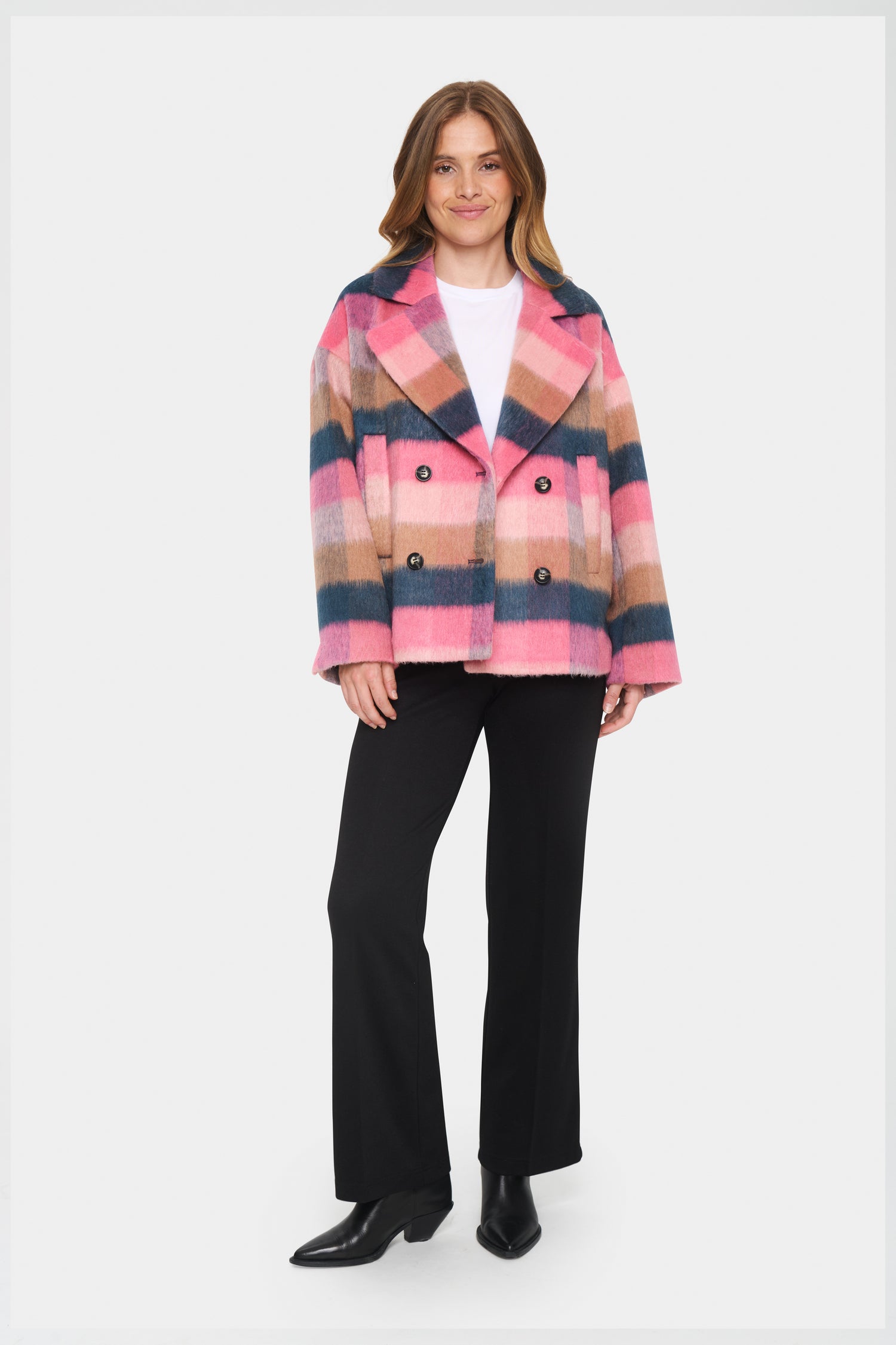 Saint Tropez Fearn Plaid Coat in Pink Power