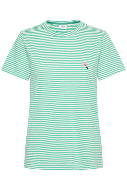 Saint Tropez Fadima Striped Cotton T-Shirt in Gumdrop Green