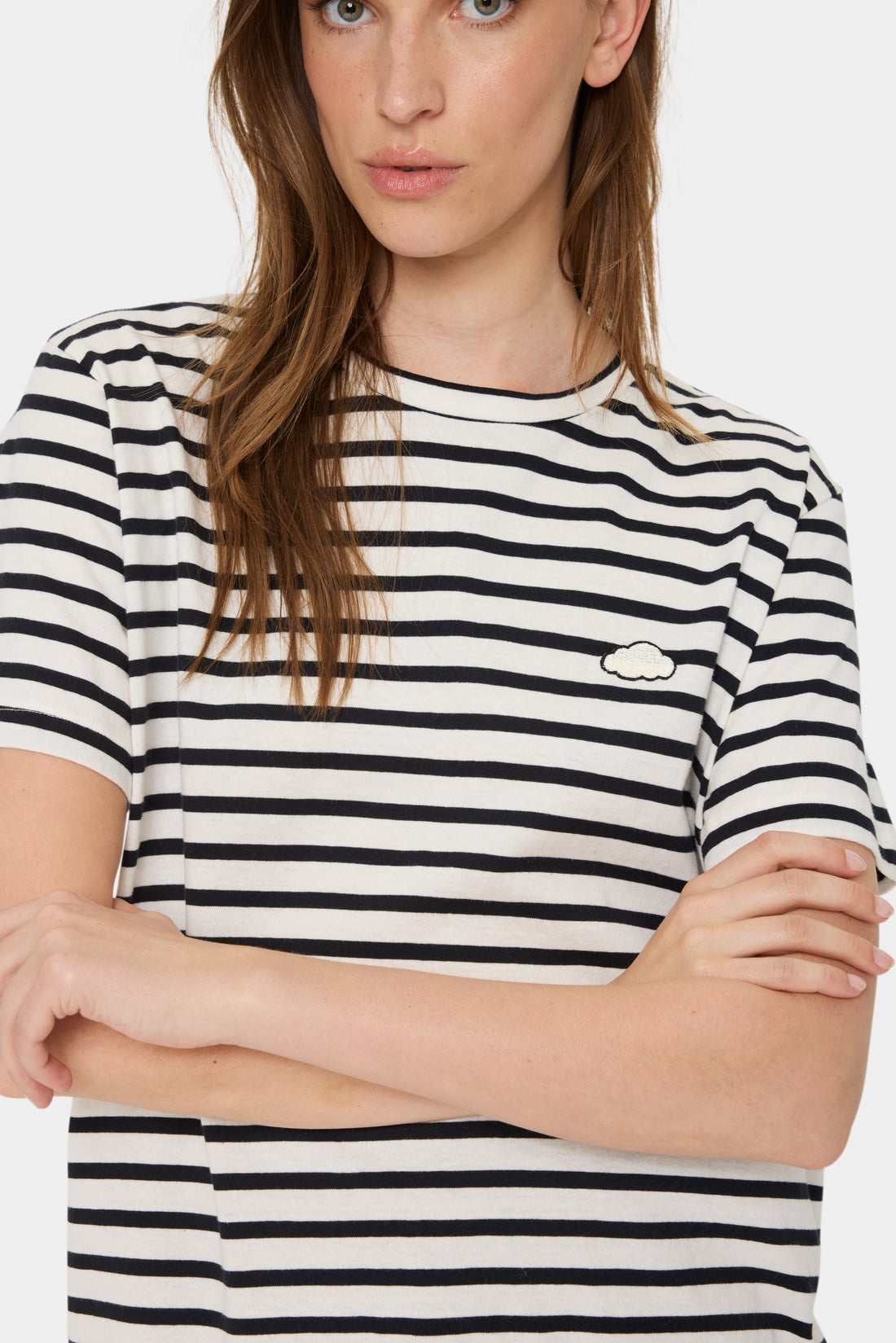 Saint Tropez Ganika Cotton T-Shirt in Ice &amp; Black Stripe