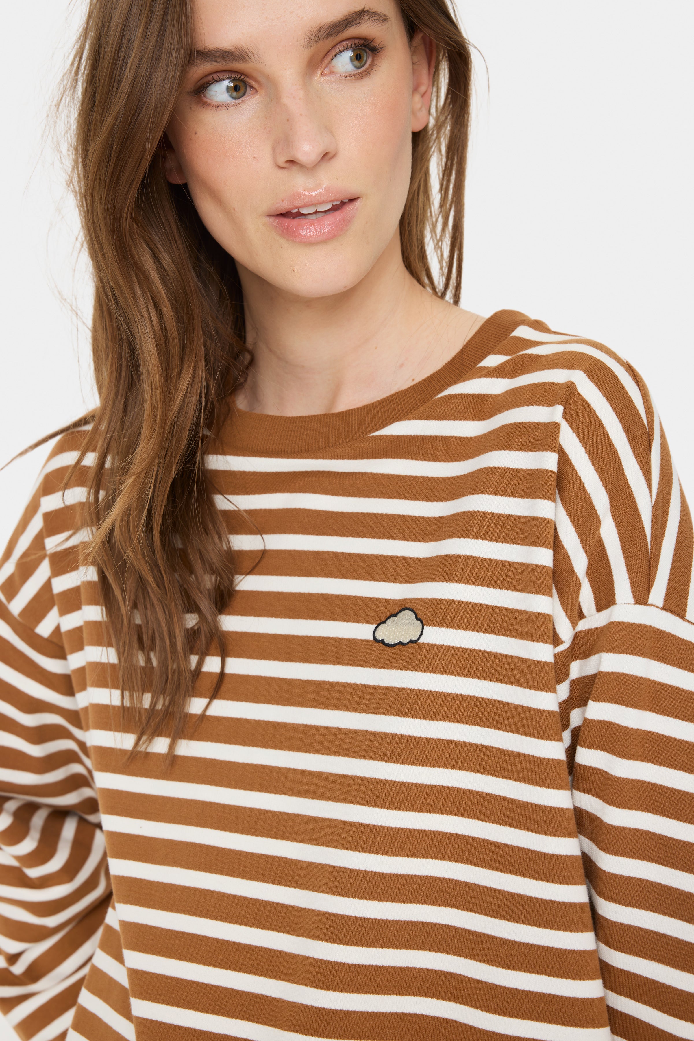 Saint Tropez Gila Striped Sweatshirt in Nuthatch