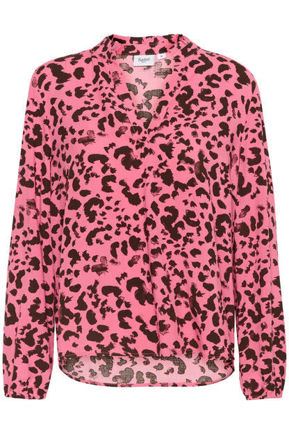 Saint Tropez Eda Blouse Top in Chateau Rose Animal Print