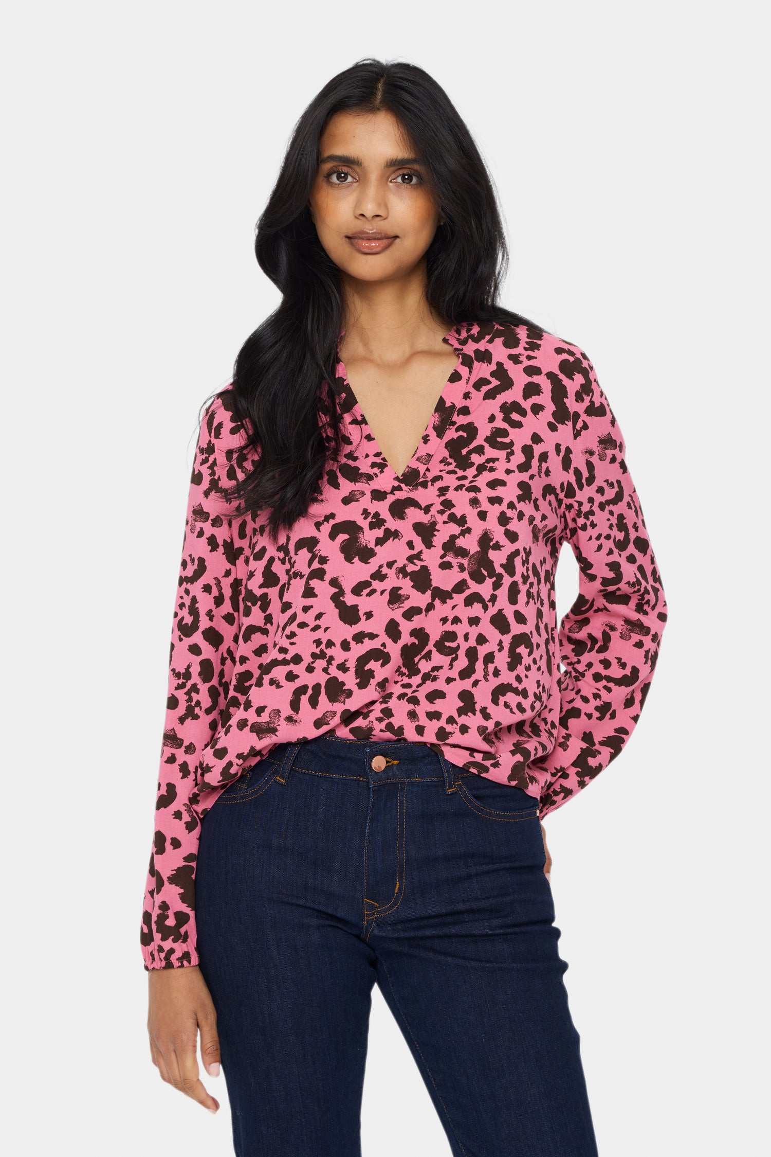 Saint Tropez Eda Blouse Top in Chateau Rose Animal Print