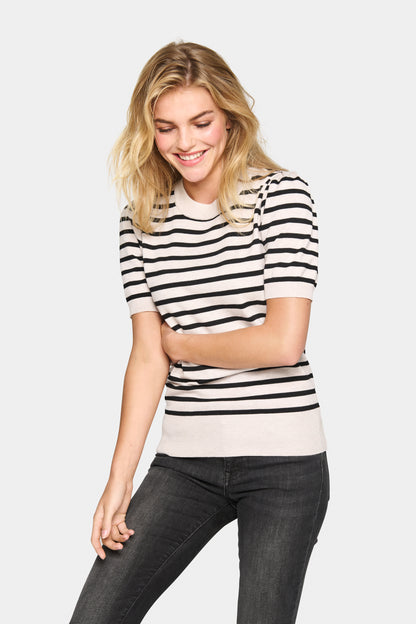 Saint Tropez Mila Short Sleeved Striped Pullover in Gray Morn