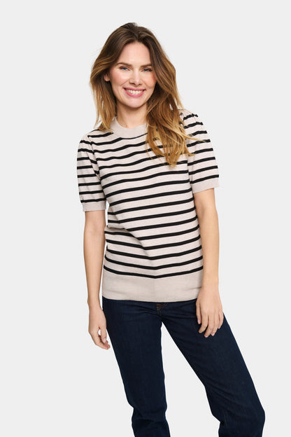 Saint Tropez Mila Short Sleeved Striped Pullover in Gray Morn