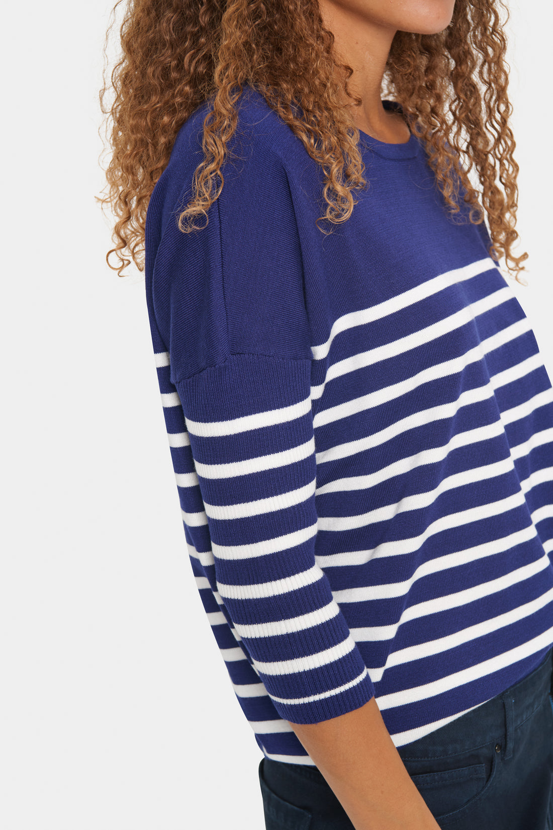 Saint Tropez Wide Neck Striped Pullover in Midnight Sail