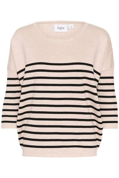 Saint Tropez Wide Neck Striped Pullover in Gray Morn