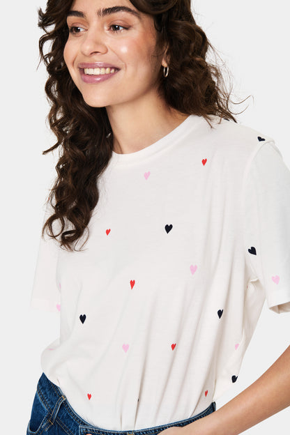 Saint Tropez Johanna T-Shirt in Ice with Multi Hearts