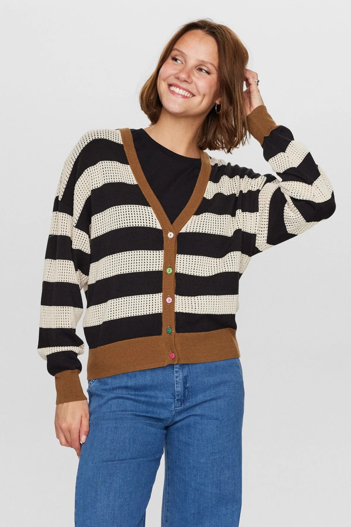 Numph Nudarlis Striped Cardigan in Caviar