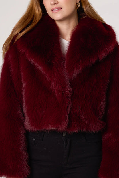 Lolla Faux Fur Cropped Jacket in Wine