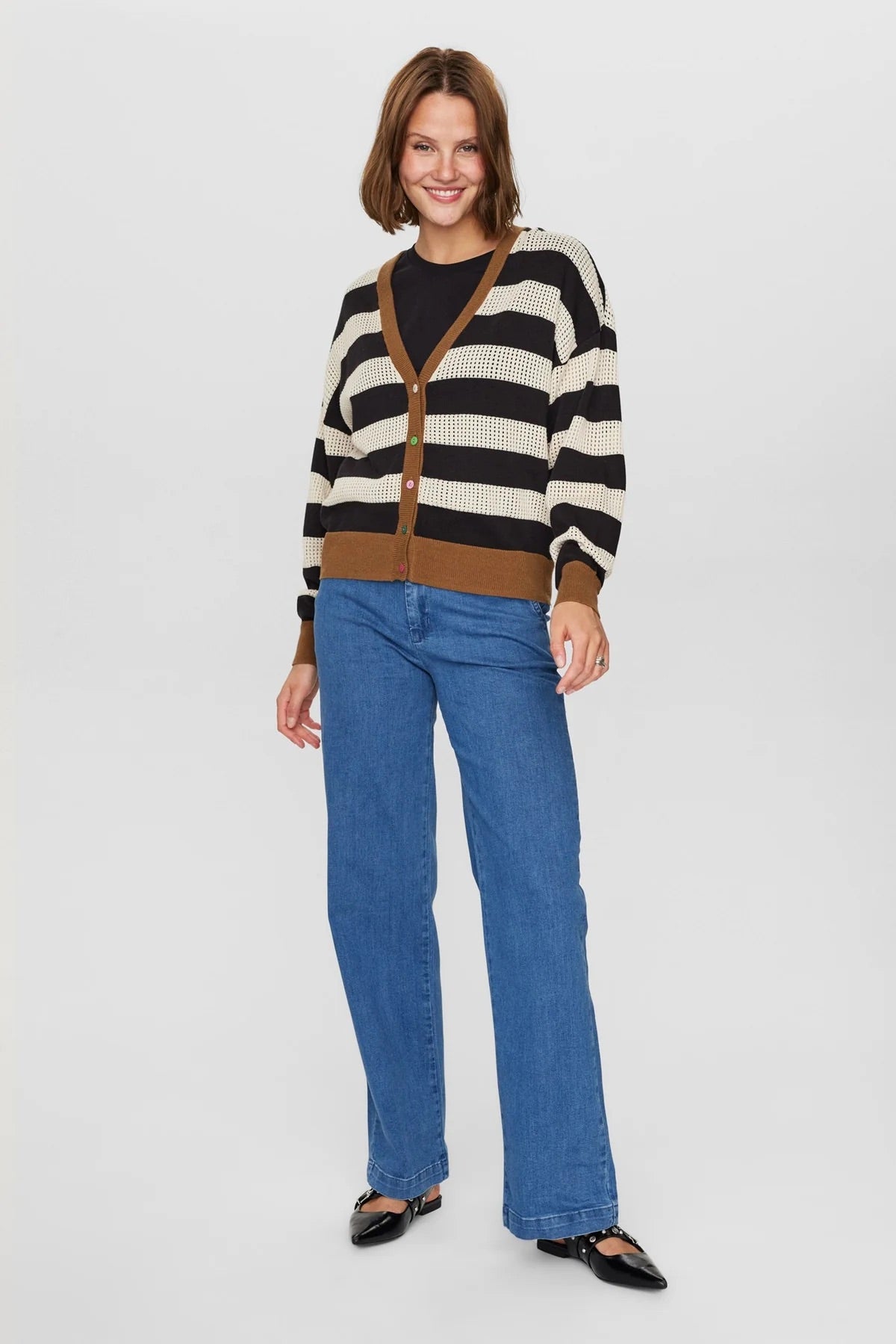 Numph Nudarlis Striped Cardigan in Caviar