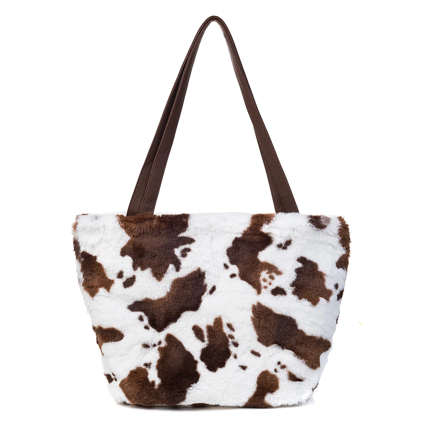 Carro Faux Fur Shoulder Bag in Brown &amp; White Print