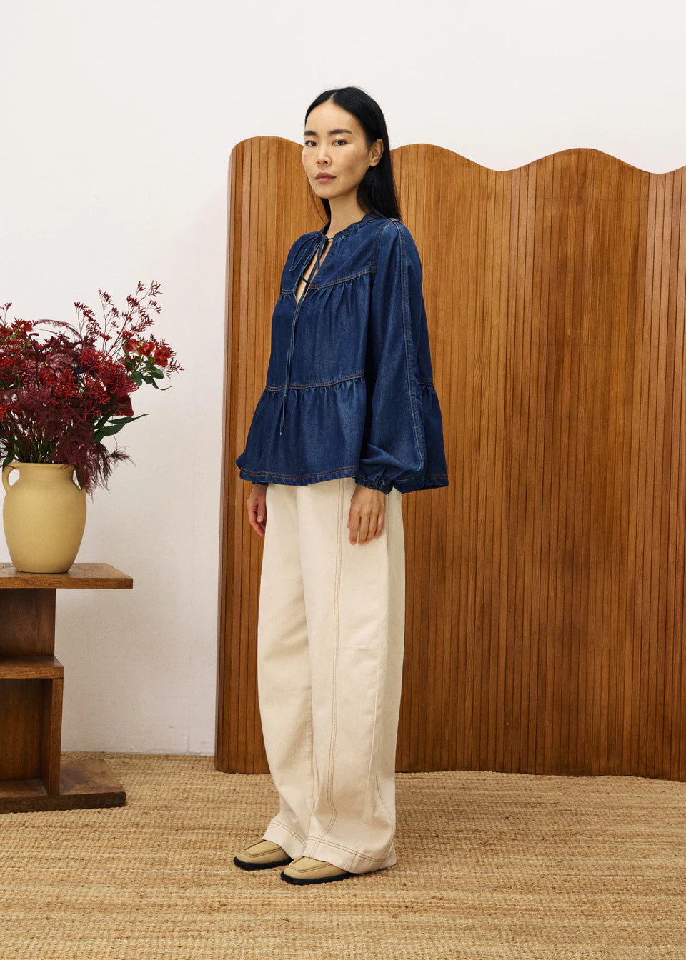 FRNCH Cixious Blouse in Blue Denim