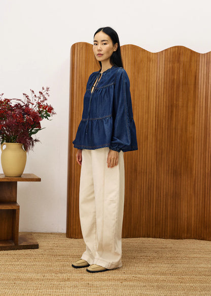 FRNCH Cixious Blouse in Blue Denim