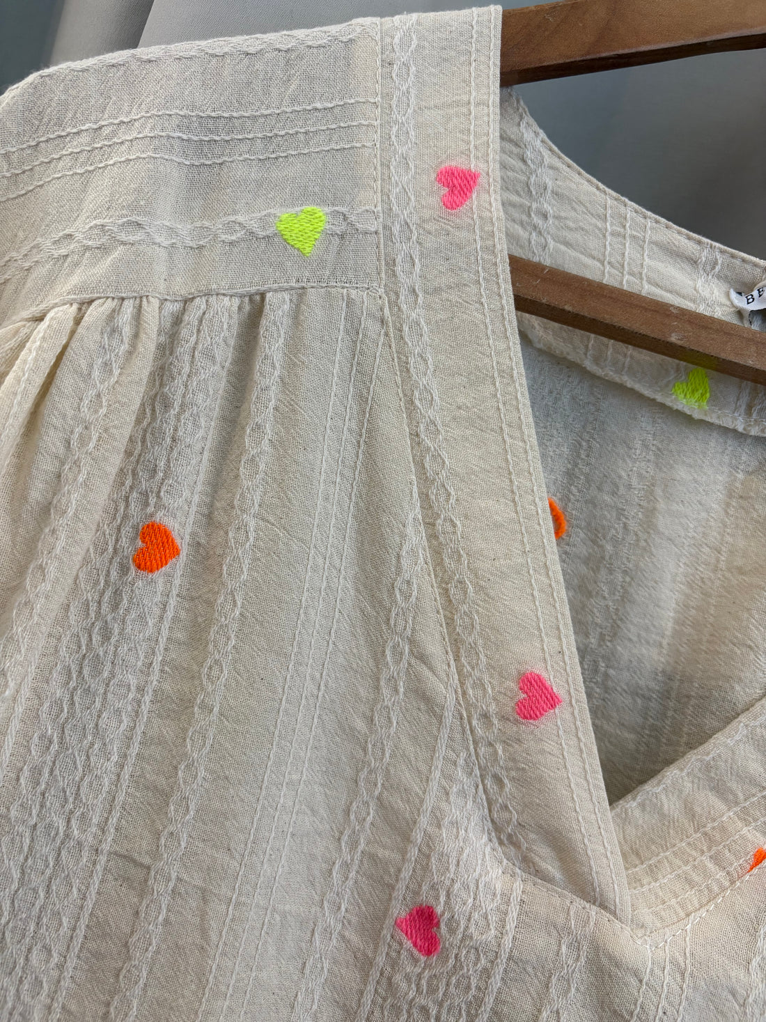 V-Neck Top with Embroidered Neon Hearts (ONE SIZE UK10-16)