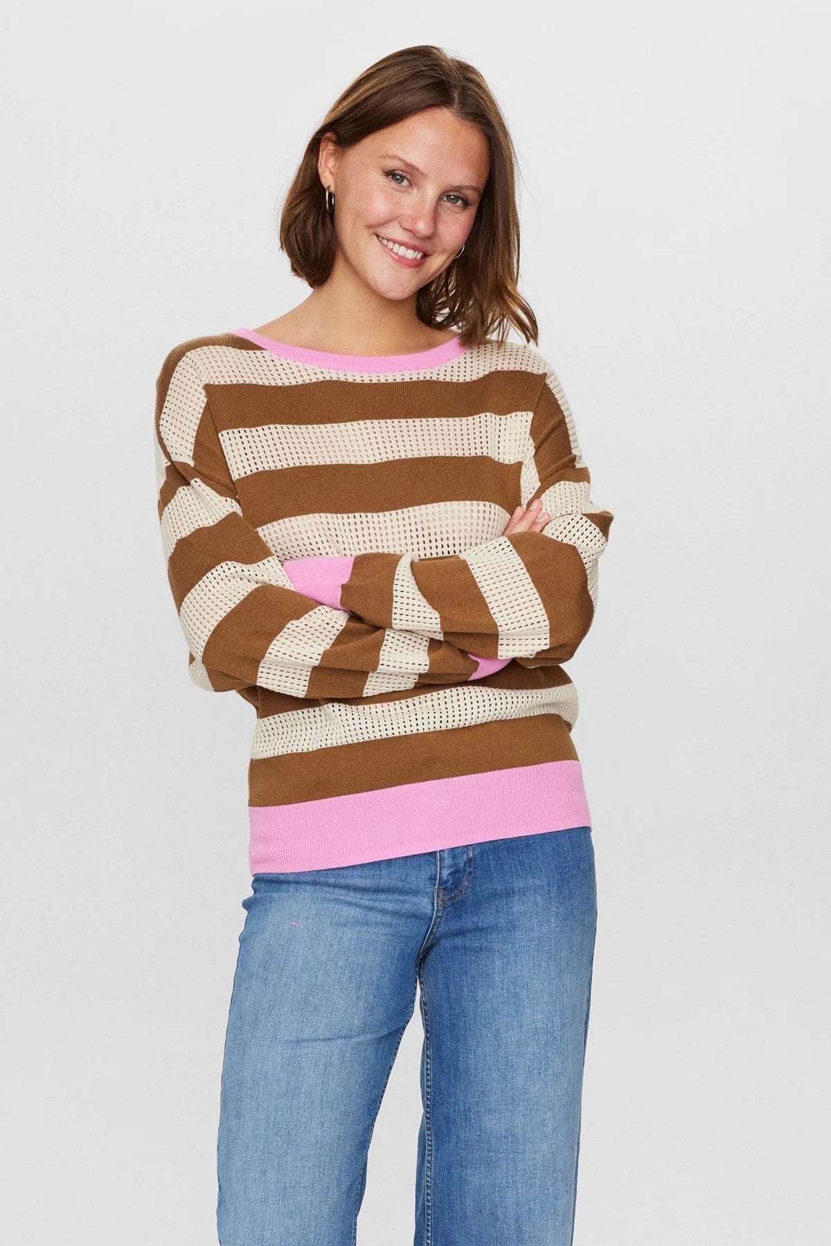 Numph Nudarlis Striped Pullover in Sandshell Kangaroo