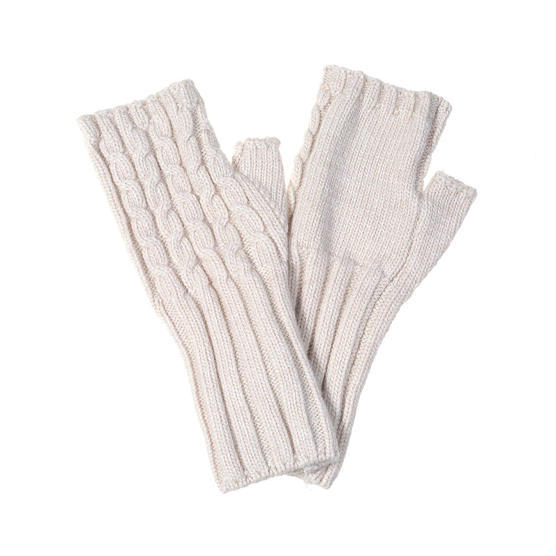 Knitted Cable Knit Fingerless Gloves in Linen