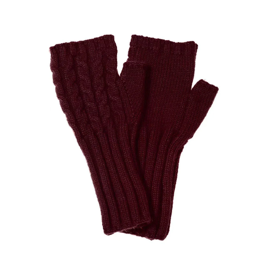 Knitted Cable Knit Fingerless Gloves in Cherry