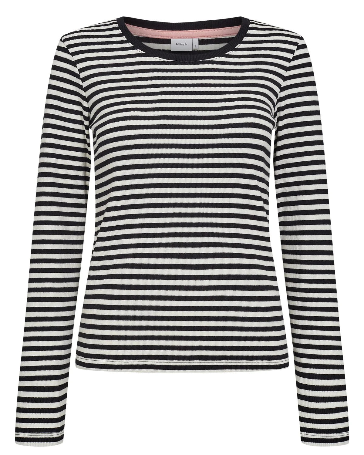 Numph Numelany Long Sleeved Striped Top in Caviar Black
