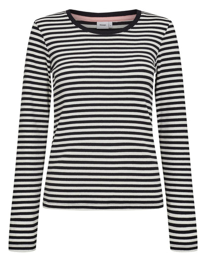 Numph Numelany Long Sleeved Striped Top in Caviar Black