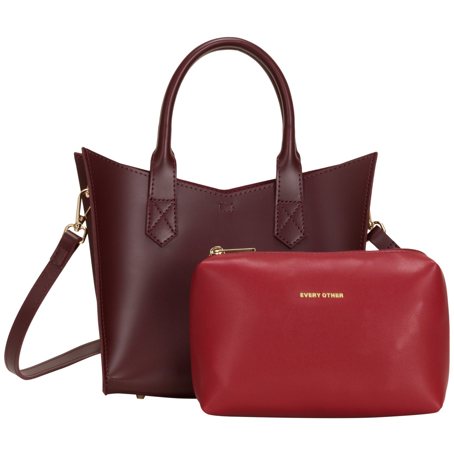 Twin Strap Medium Grab Bag In Burgundy