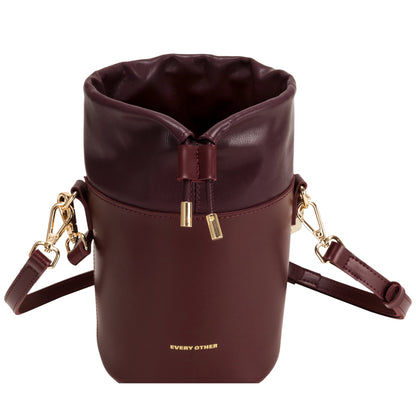 Small Cylinder Drawstring Bag In Burgundy