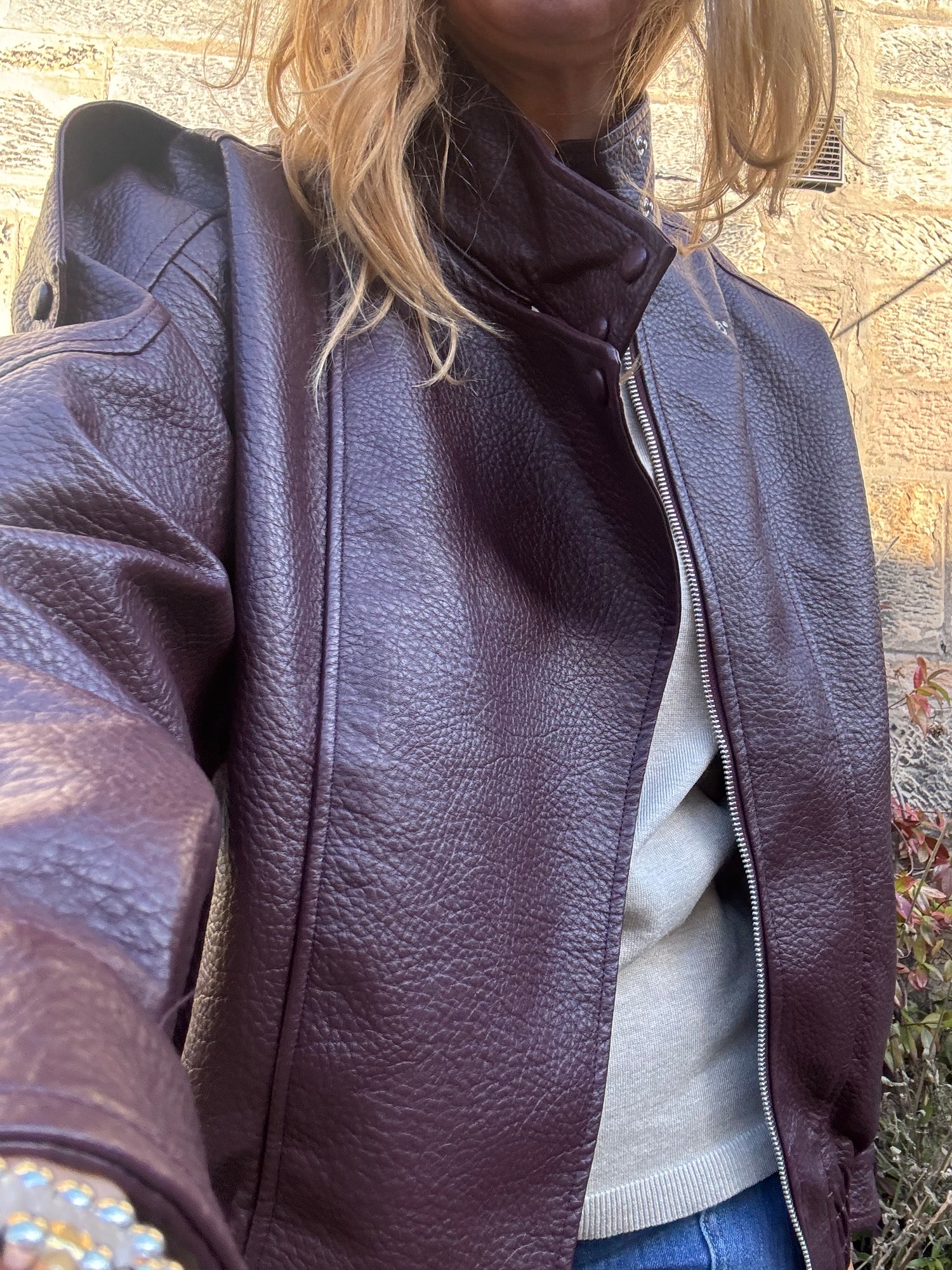Burgundy Faux Leather Jacket