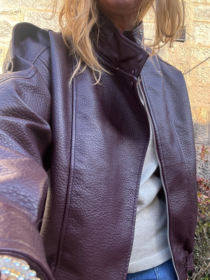 Burgundy Faux Leather Jacket