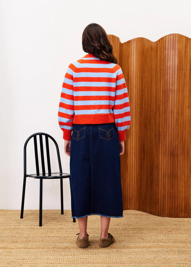 FRNCH Morand Striped Cardigan in Red and Blue