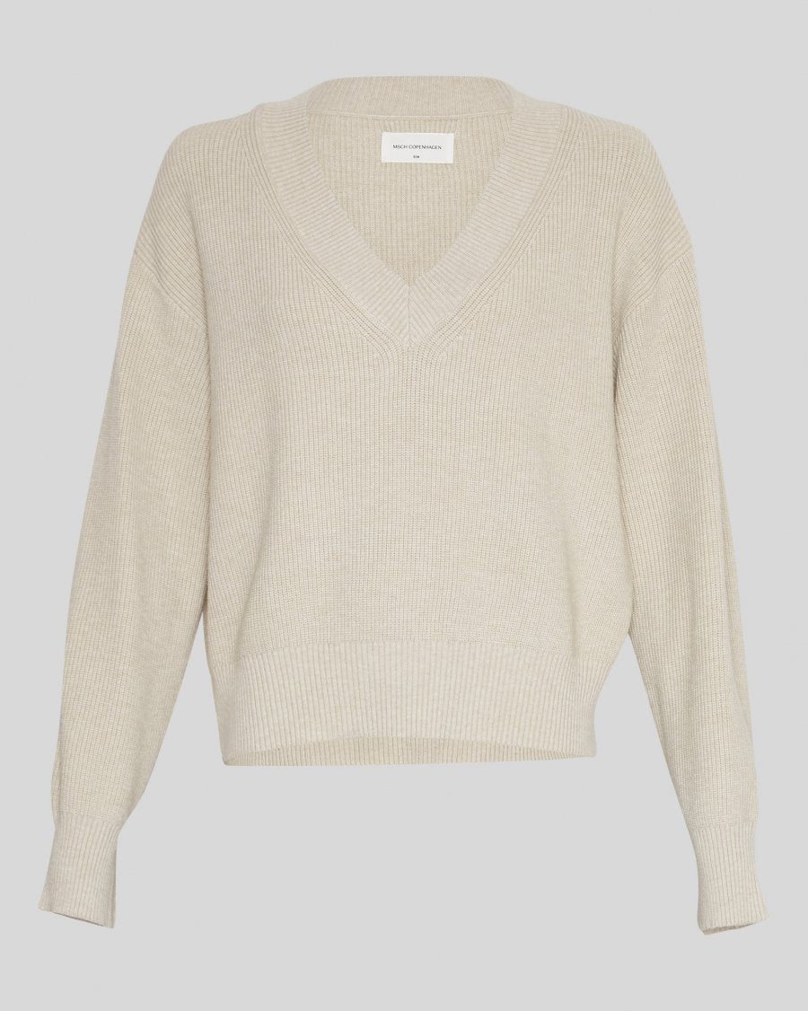 MSCH Maura Rachelle Ribbed V-Neck Knit in Oatmeal