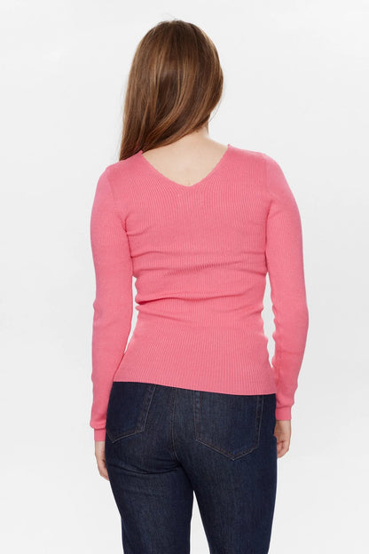 Numph Nuayelet Long Sleeved Ribbed Top in Cameillia Rose