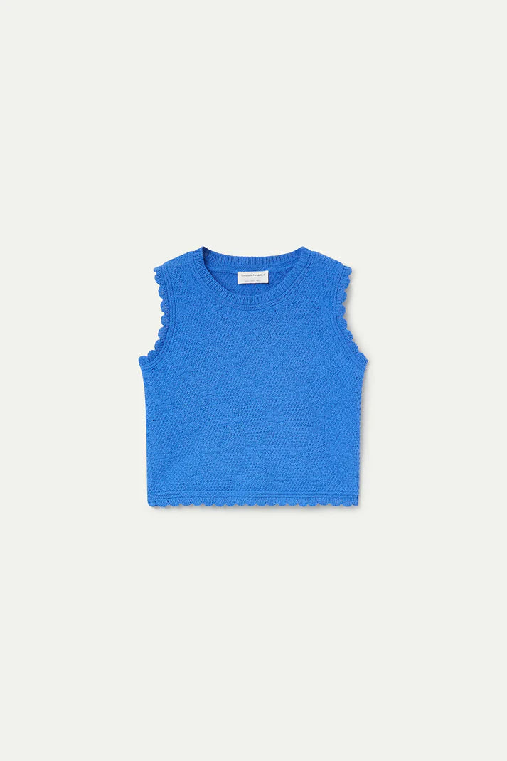 Blue chain-stitched embroidered top