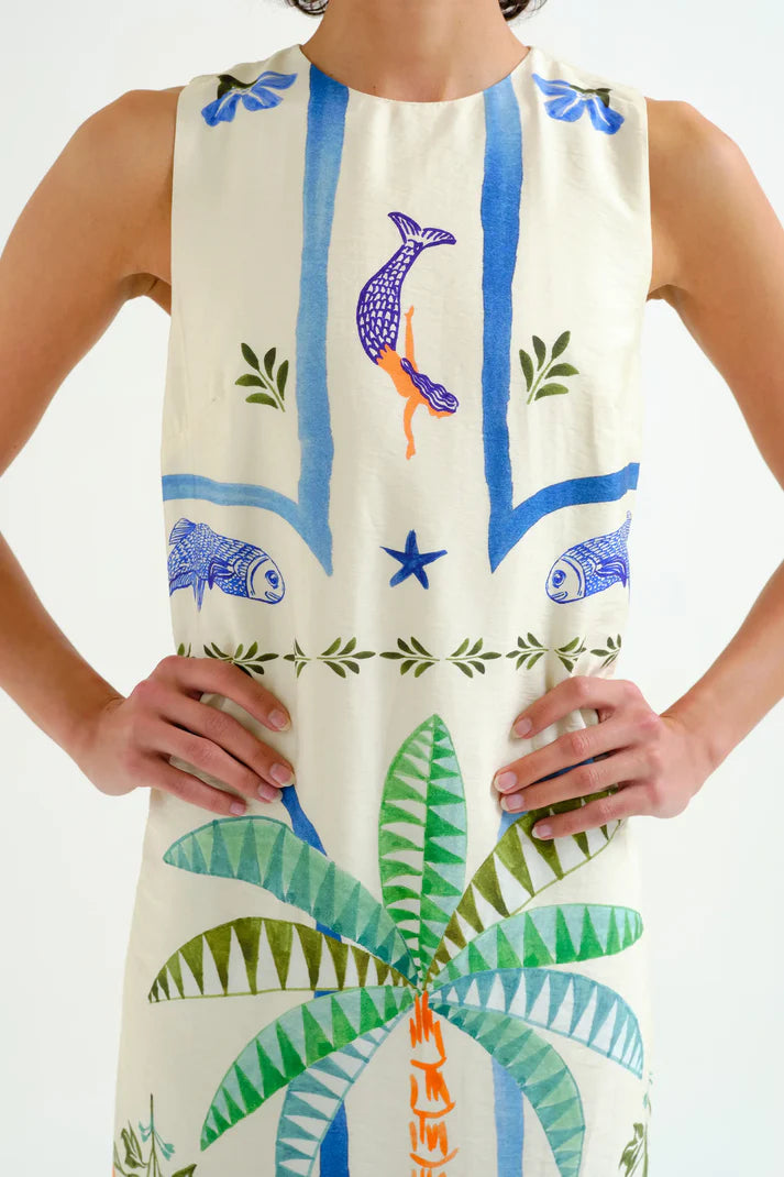 Palm &amp; Mermaid Print Dress