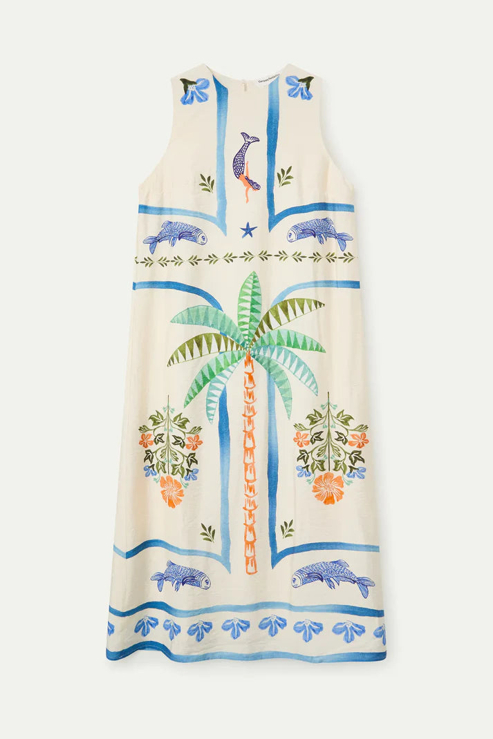 Palm &amp; Mermaid Print Dress