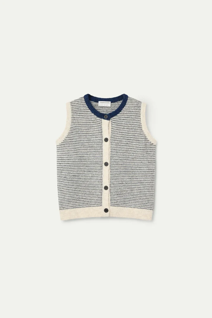 Knitted vest with navy and white striped print