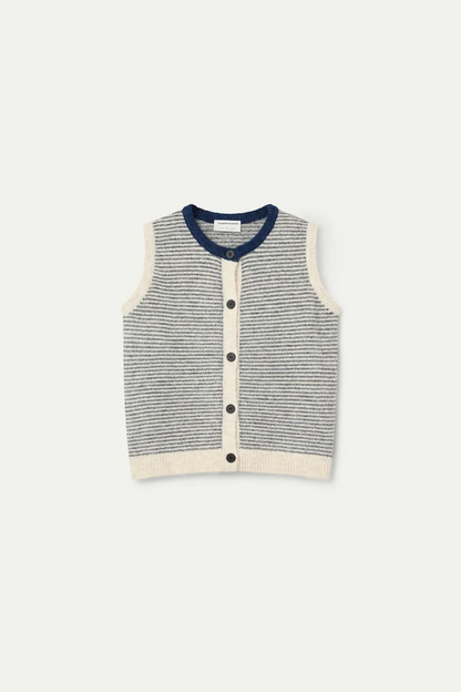 Knitted vest with navy and white striped print