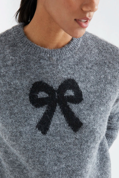 Grey jersey with black bow print
