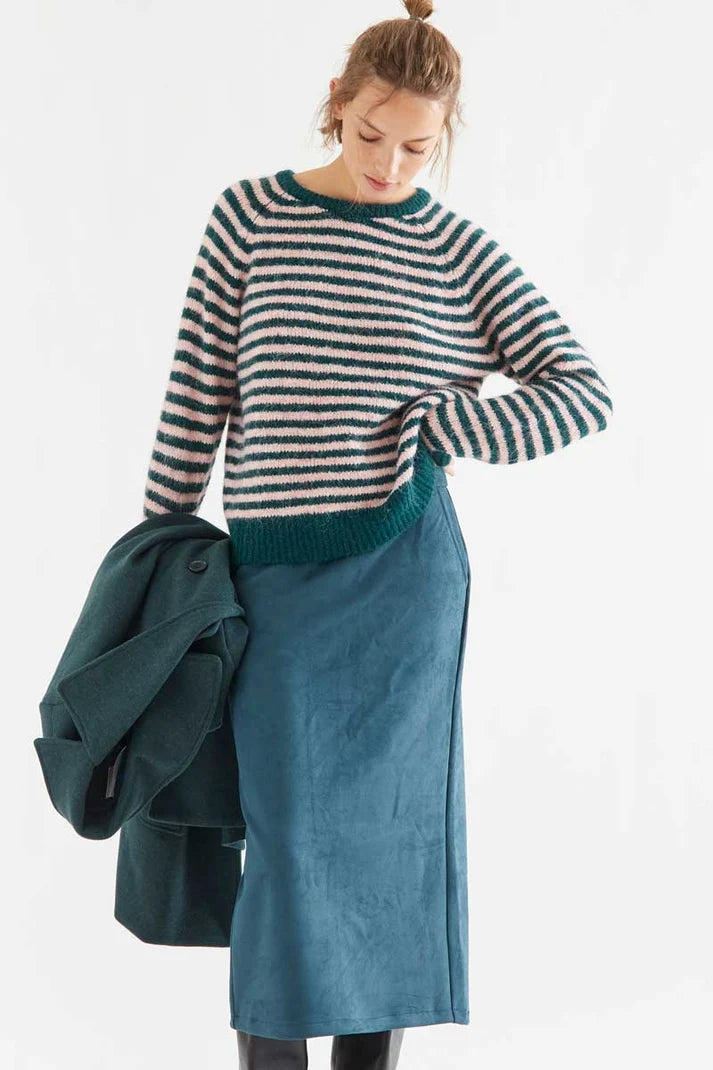 Dark green and pink striped knit sweater
