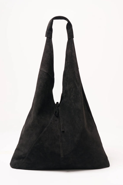 Black Italian Suede Leather Slouch Shoulder Bag