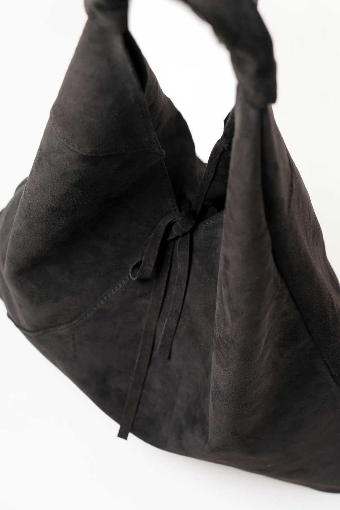 Black Italian Suede Leather Slouch Shoulder Bag